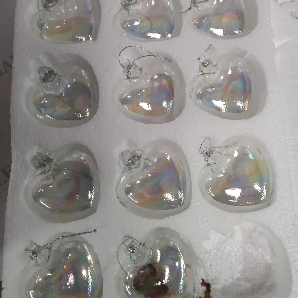 LOT OF 11 GLASS HEART TREE DECORATIONS