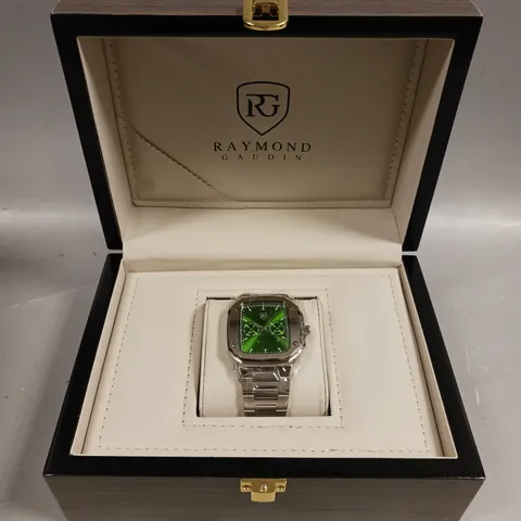 MENS RAYMOND GAUDIN WATCH – MULTI FUNCTION DIAL – STAINLESS CASE & STRAP – 5ATM WATER RESISTANT - WOODEN GIFT BOX 