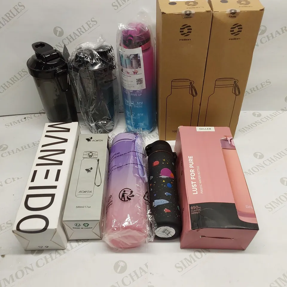 APPROXIMATELY 10 ASSORTED BRAND NEW WATER BOTTLES - COLOURS AND SIZES VARY