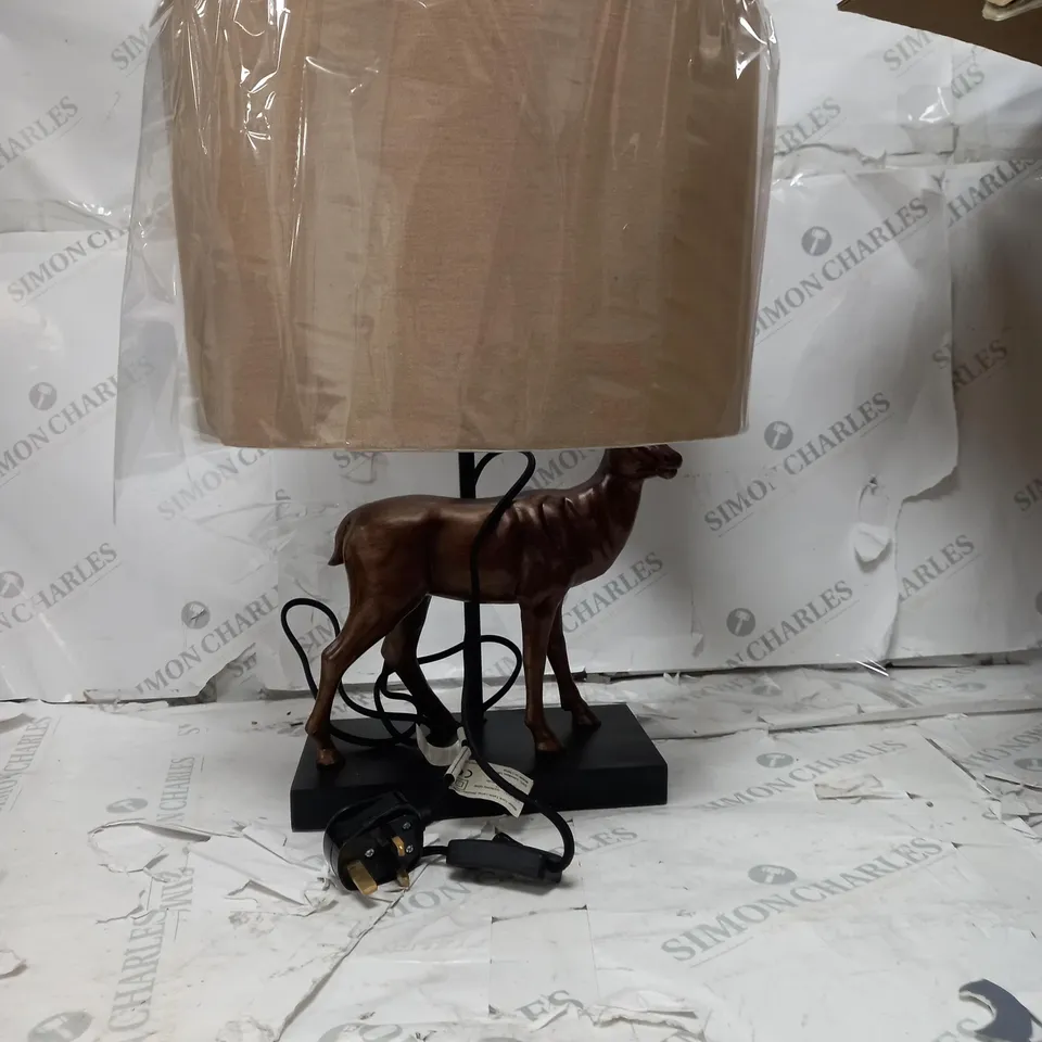 BOXED ALISON CORK ANIMAL TABLE LAMPS - BRASS STAG