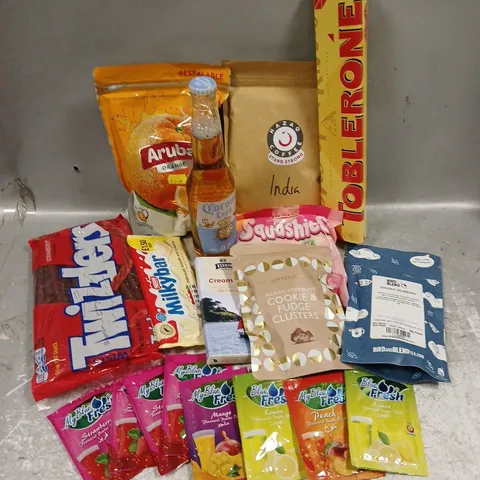 APPROXIMATELY 12 ASSORTED FOOD & DRINK ITEMS TO INCLUDE - SQUASHIES STRAWBERRY & CREAM - MY BLUE FRESH POWDER DRINKS - HAZAO COFFEE - ETC - COLLECTION ONLY