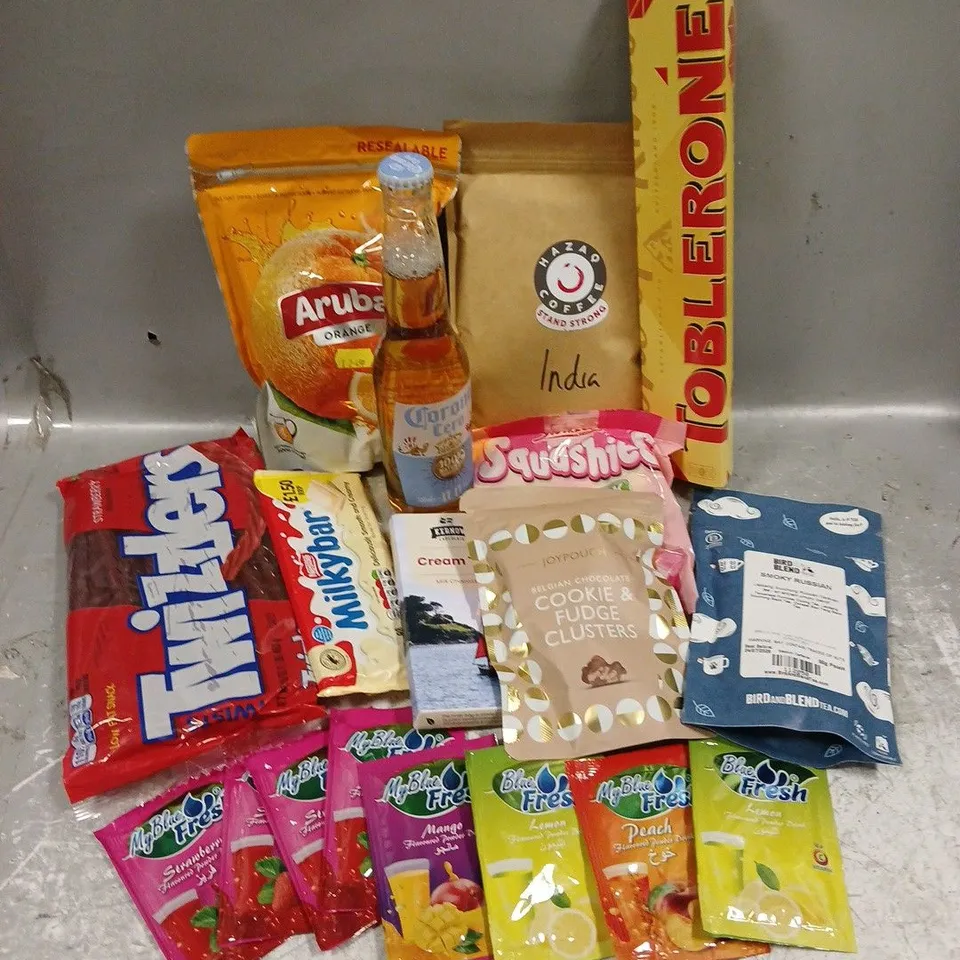 APPROXIMATELY 12 ASSORTED FOOD & DRINK ITEMS TO INCLUDE - SQUASHIES STRAWBERRY & CREAM - MY BLUE FRESH POWDER DRINKS - HAZAO COFFEE - ETC - COLLECTION ONLY