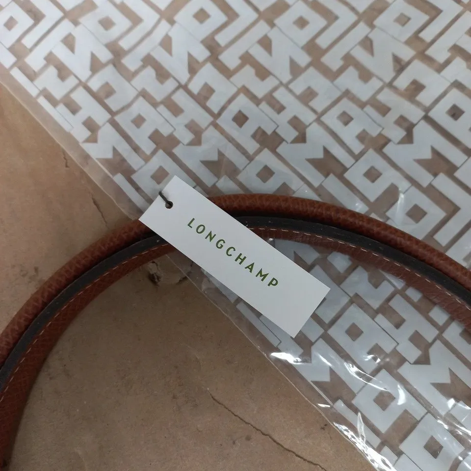 LONGCHAMP NAVY CANVAS HANDBAG WITH BROWN LEATHER TRIM