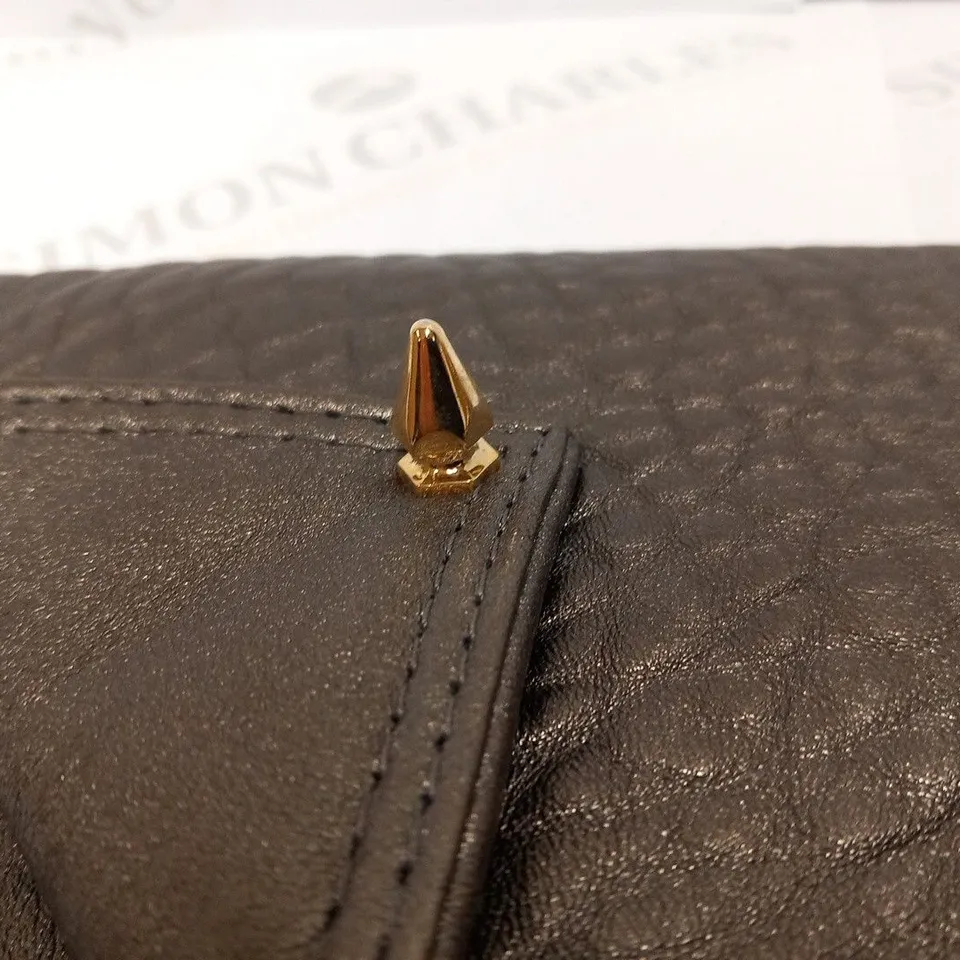 MAISON DU POSH LARGE SILVER CLUTCH BAG WITH GOLD SKULL RING HANDLE