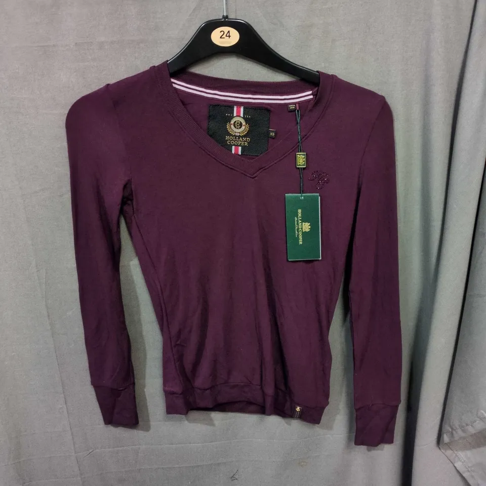 HOLLAND COOPER WOMEN'S PLUM V-NECK KNIT SWEATER – XS (UK 6)