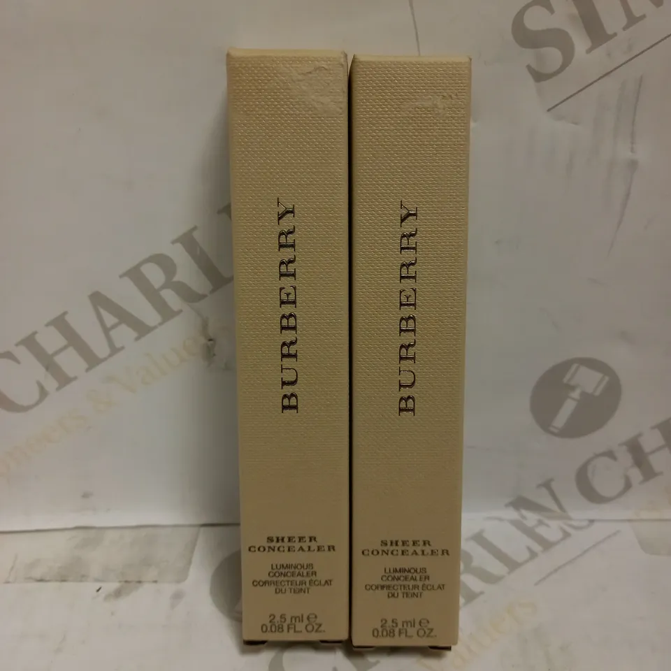 LOT OF 2 X 2.5ML BURBERRY SHEER LUMINOUS CONCEALER - SOFT BEIGE NO.2