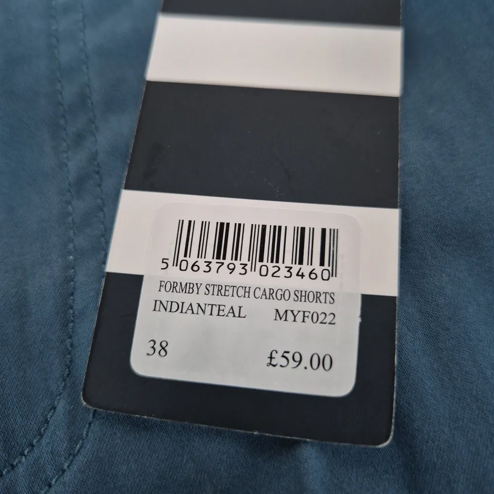 CREW CLOTHING COMPANY STRETCH CARGO SHORTS – INDIAN TEAL, UK 38