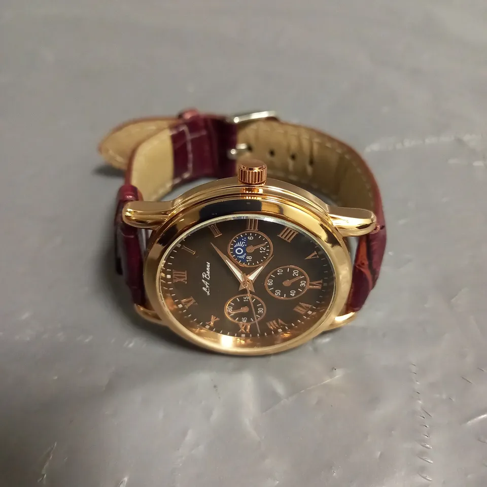 MENS LA BANUS WATCH - GOLD COLOUR CASE - LEATHER STRAP