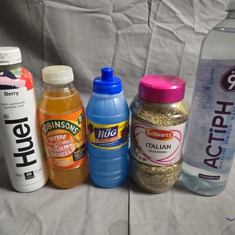 APPROXIMATELY 5 ASSORTED FOOD &DRINK ITEMS TO INCLUDE - ROBINSONS JUICE, HUEL AND WATER  - COLLECTION ONLY