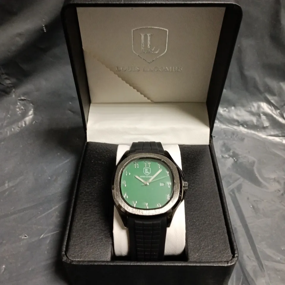 LOUIS LACOMBE GREEN DIAL RUBBER STRAP WATCH