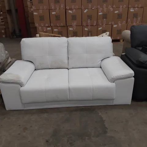 DESIGNER 2 SEATER FAUX LEATHER SOFA - WHITE