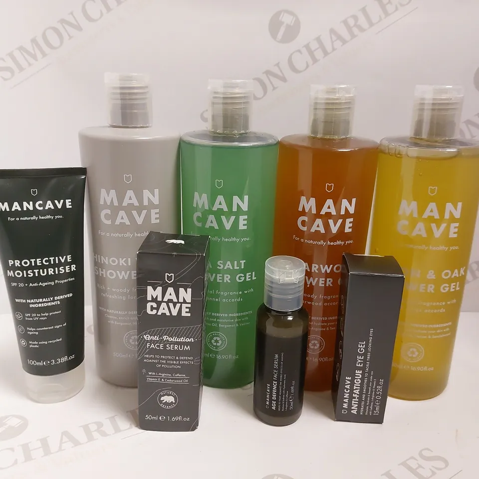 BOX OF APPROX 8 MAN CAVE ITEMS TO INCLUDE SHOWER GEL, FACE SERUM AND ANTI-FATIGUE EYE GEL