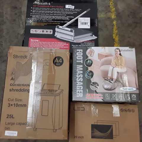 PALLET TO CONTAIN AN ASSORTMENT OF HOUSEHOLD ITEMS TO INCLUDE A4 PAPER SHREDDER, FOOT MASSAGER, LED MONITOR AND VINYL FLOOR ECT