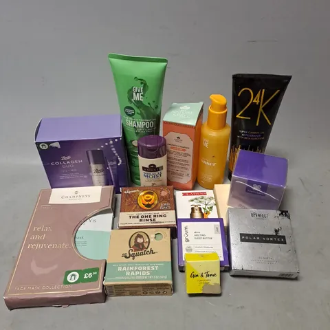 APPROXIMATELY 20 ASSORTED COSMETIC PRODUCTS TO INCLUDE - BPERFECT POLAR VORTEX ICE QUEEN RADIANT HIGHLIGHT - AUSSIE MIRACLE MOIST SHAMPOO - GIVE ME VITAMIN C CLEANSER - ETC