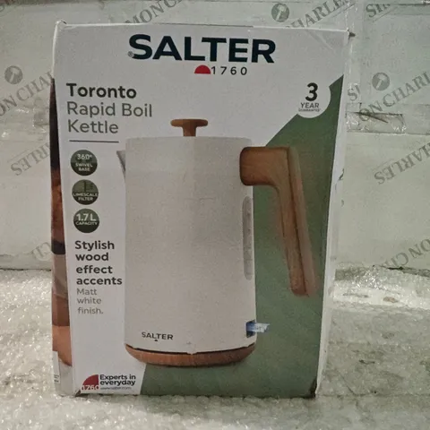 SALTER TORONTO RAPID BOIL KETTLE β WHITE WITH WOOD EFFECT ACCENTS (MODEL 1760) β BOXED