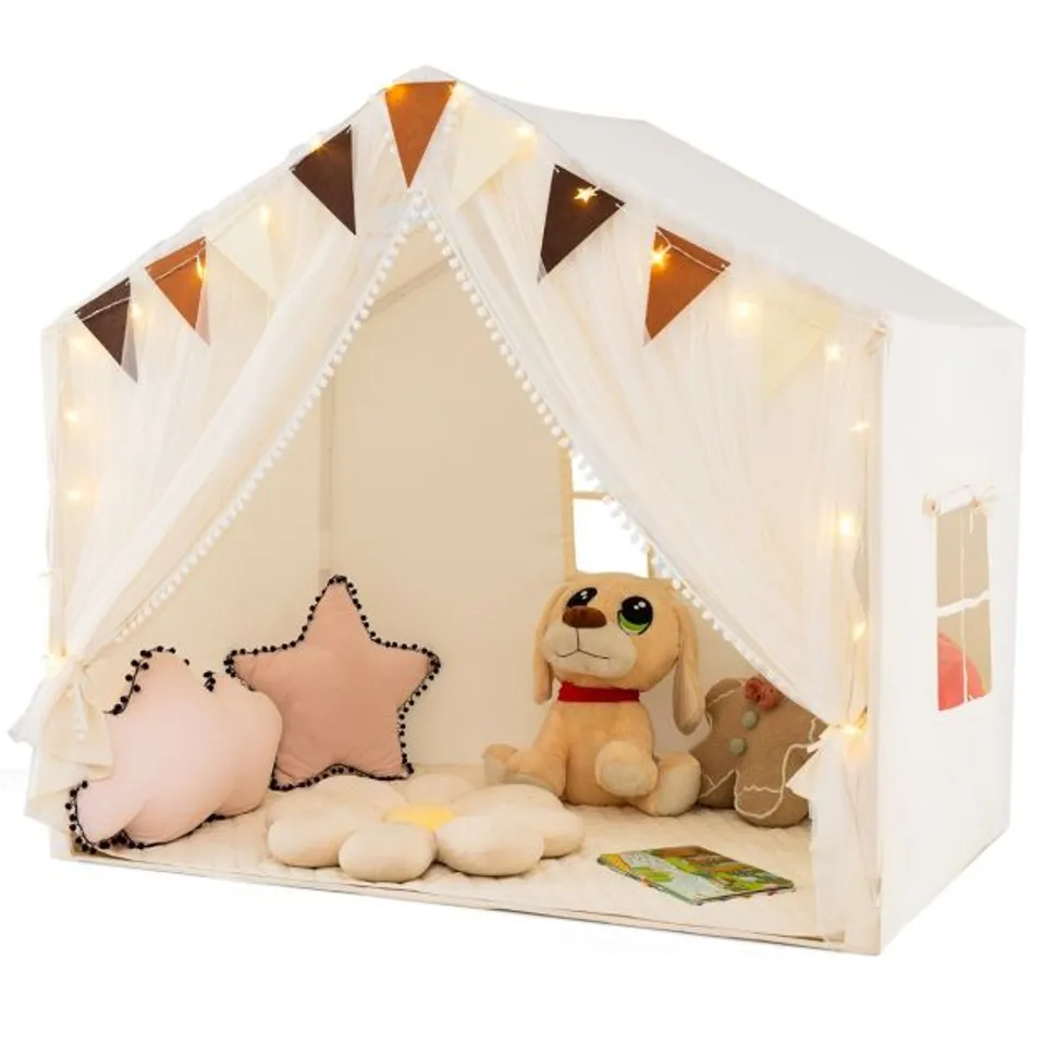 BOXED COSTWAY LARGE TODDLER PLAYHOUSE TENT WITH DOOR CURTAINS WINDOWS - BEIGE