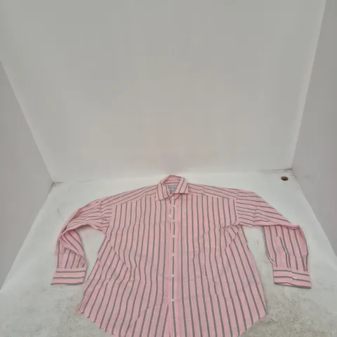 THE WEEKEND WOMEN'S PINK SEERSUCKER STRIPE SHIRT β PALE PINK & MOCHA UK M