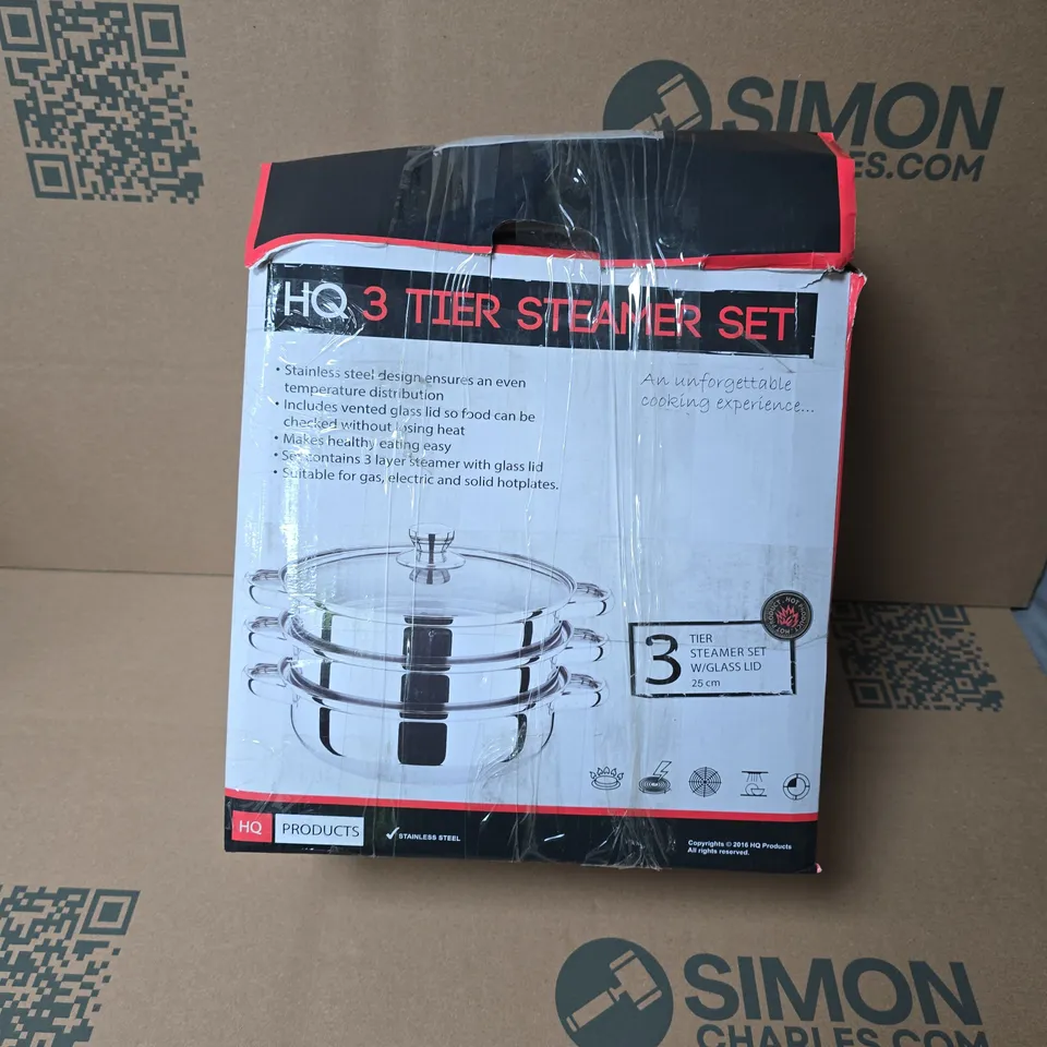 HQ 3-TIER STEAMER SET WITH GLASS LID, 25 CM – STAINLESS STEEL