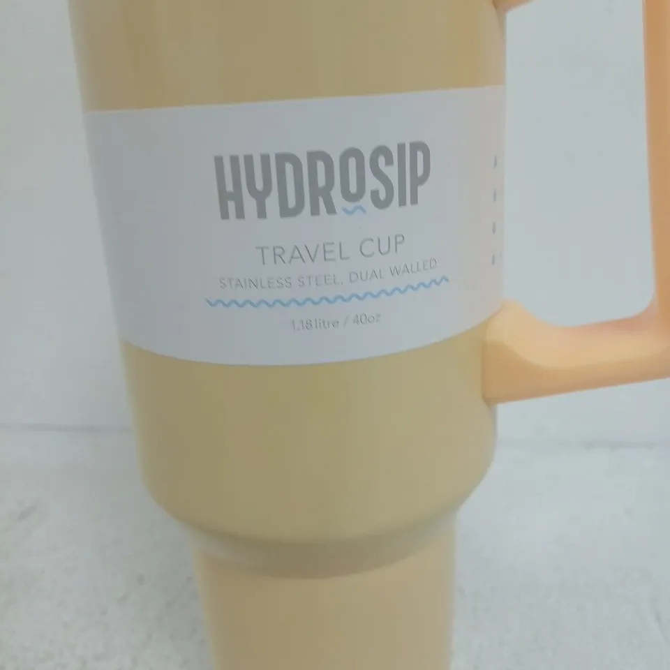 HYDROSIP TRAVEL CUP – STAINLESS STEEL, DOUBLE-WALLED, 1.18L (40OZ) – BEIGE WITH PEACH HANDLE