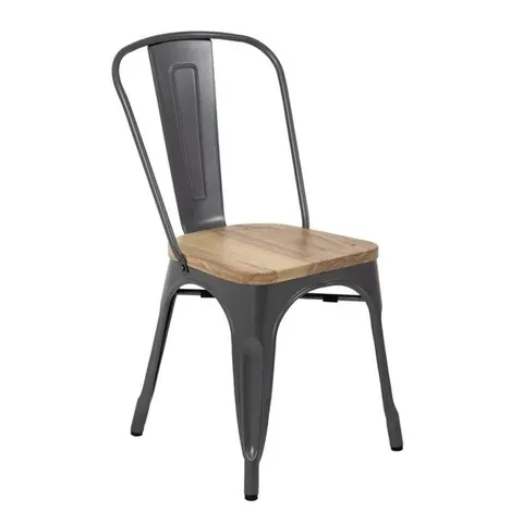 BOXED BOLERO BISTRO SIDE CHAIRS WITH WOODEN SEAT PAD GUN METAL (4 PACK) 