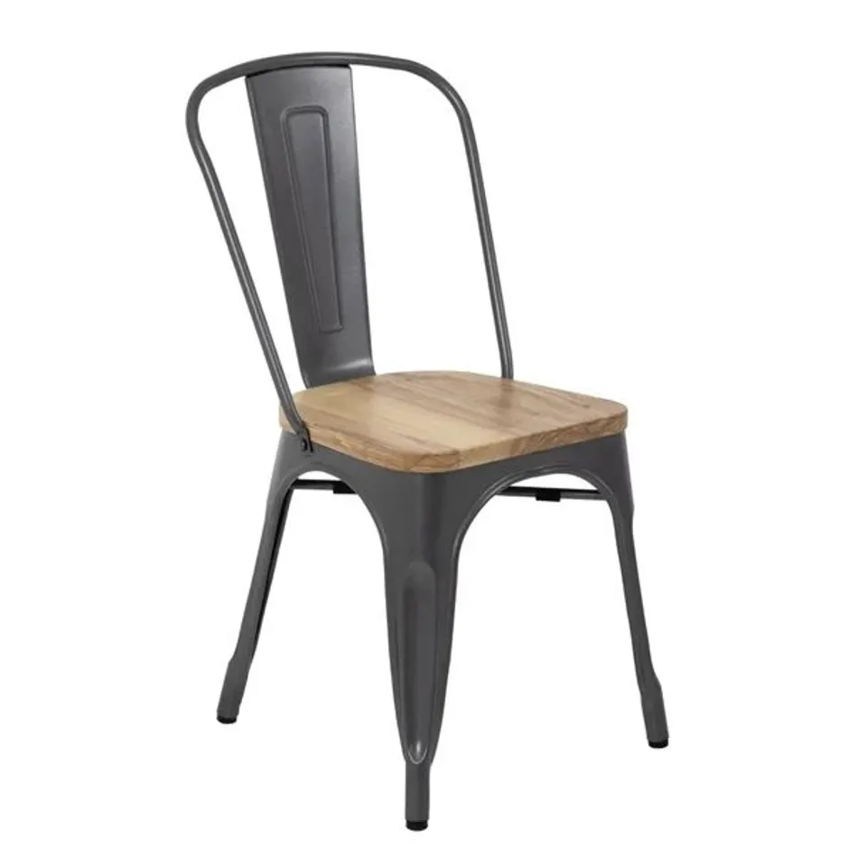 BOXED BOLERO BISTRO SIDE CHAIRS WITH WOODEN SEAT PAD GUN METAL (4 PACK)