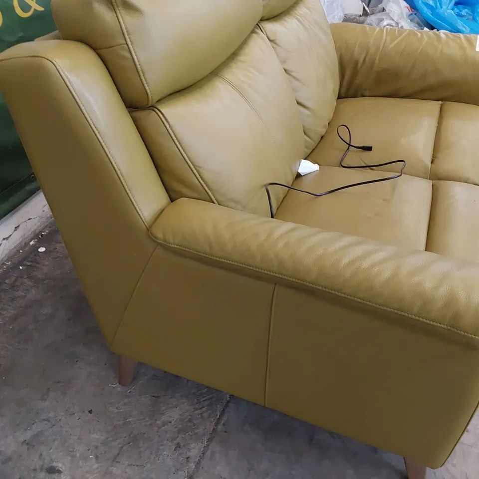 DESIGNER POWER RECLINING TWO SEATER SOFA SAND LEATHER 