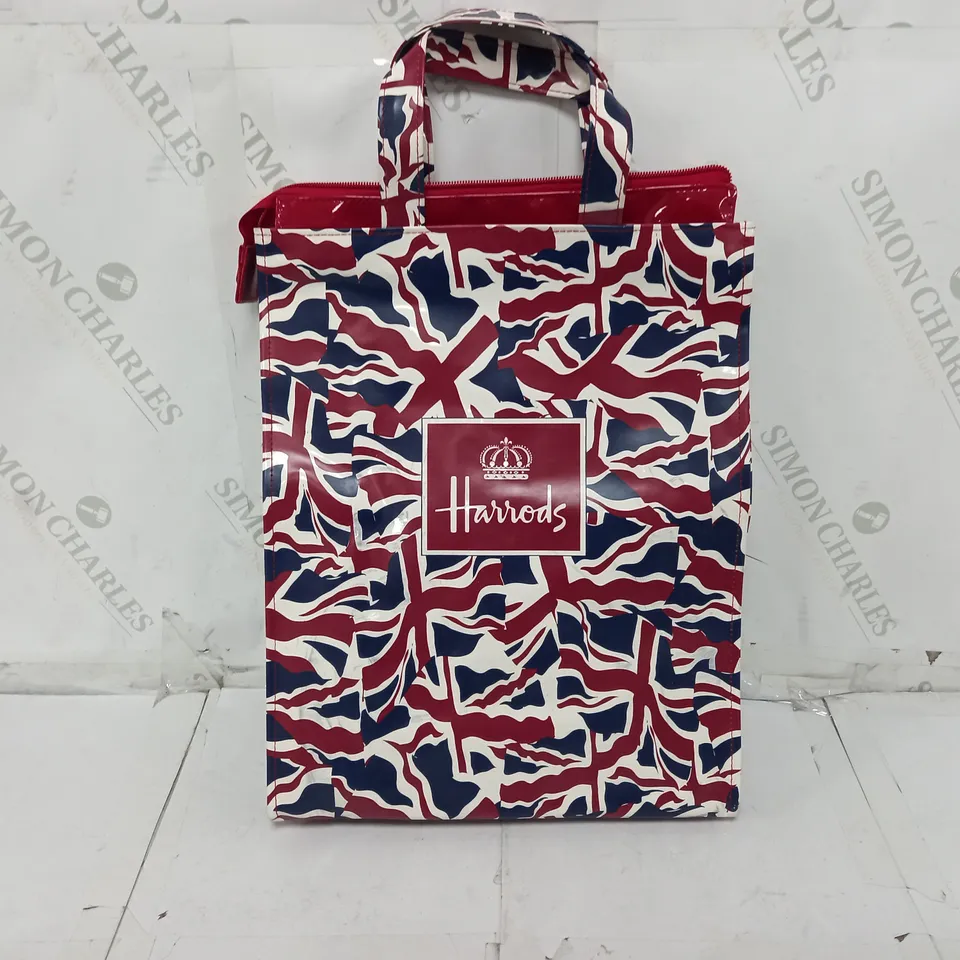 HARRODS ZIP UP SHOPPER BAG IN UNION JACK DESIGN