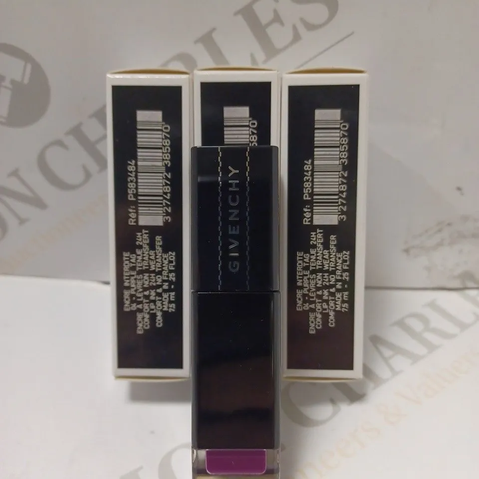 BOX OF APPROX 10 ASSORTED GIVENCHY ENCRE INTERDITE PURPLE TAG 04 LIP INK 
