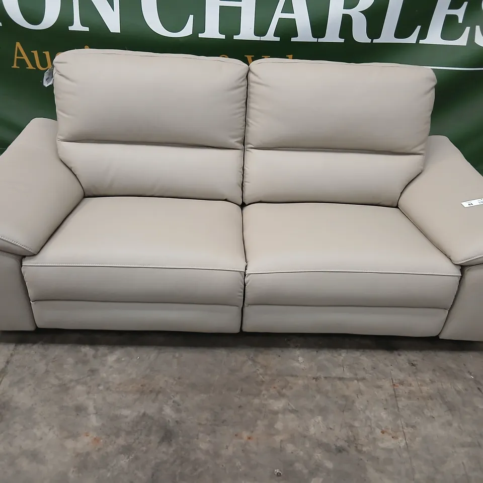 GREY LEATHER-LOOK 2-SEATER SOFA WITH POWER RECLINE AND USB PORT