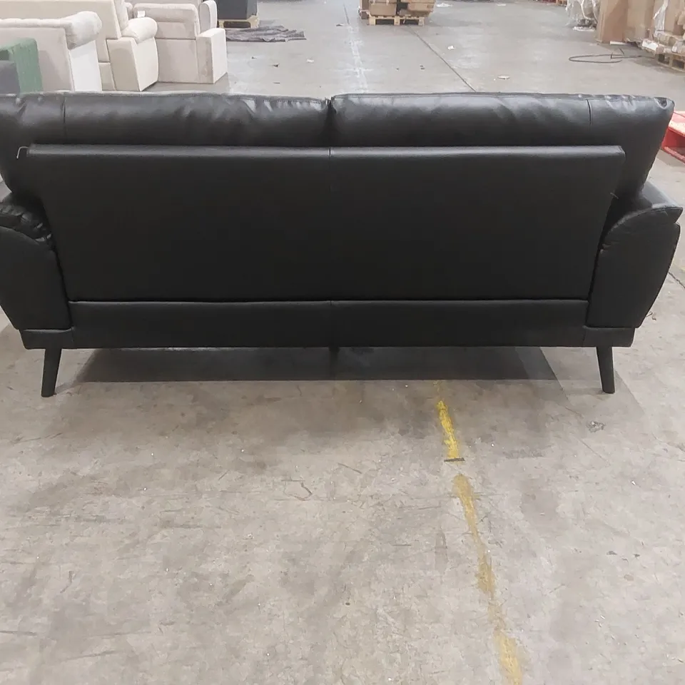 QUALITY DESIGNER 3-SEATER FAUX LEATHER BLACK SOFA