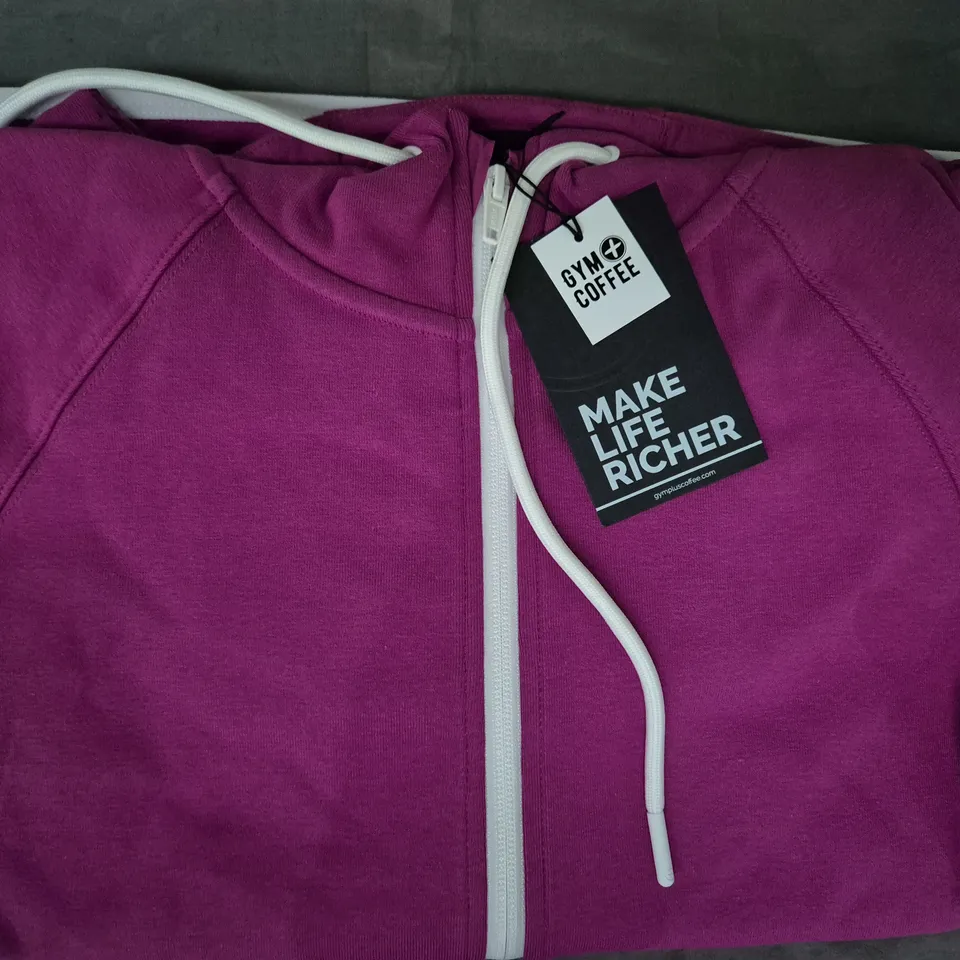 GYM COFFEE ESSENTIAL BASE ZIP HOODIE IN BERRY SIZE SMALL