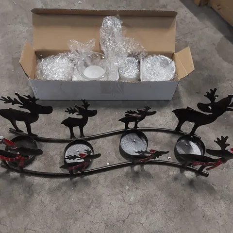 BOXED REINDEER 4 PIECE METAL TEALIGHT SET (1 BOX)