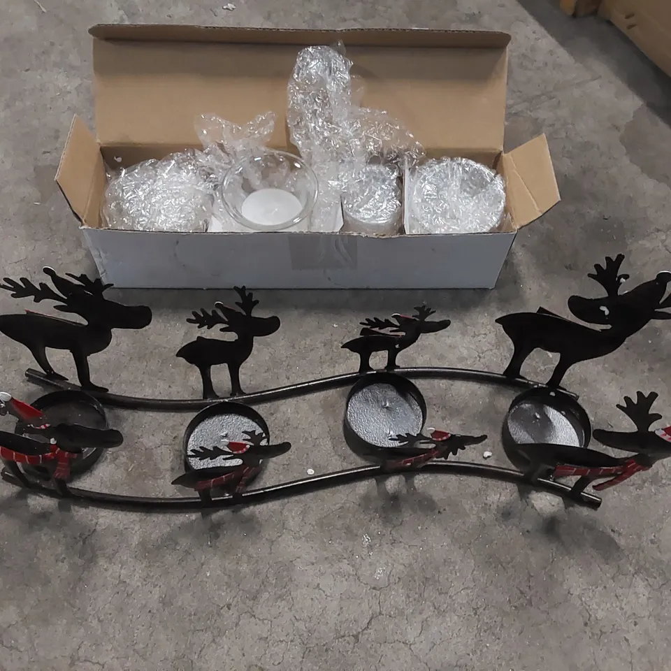 BOXED REINDEER 4 PIECE METAL TEALIGHT SET (1 BOX)