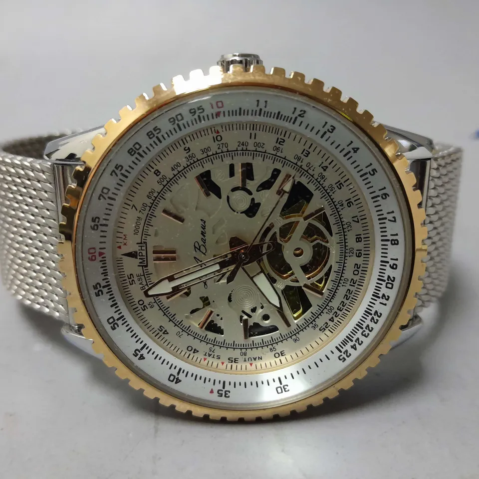 LA BANUS PART SKELETON DIAL SHARK MESH STRAP WRISTWATCH 