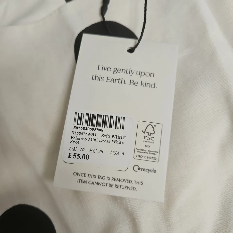 NOBODY'S CHILD PALERMO MINI DRESS WHITE SPOT, UK 10