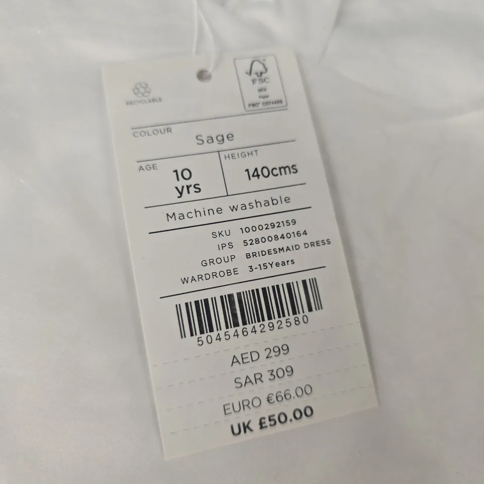 BRIDESMAID DRESS – SAGE, AGE 10 YEARS (140 CM) – MOONSOON KIDS