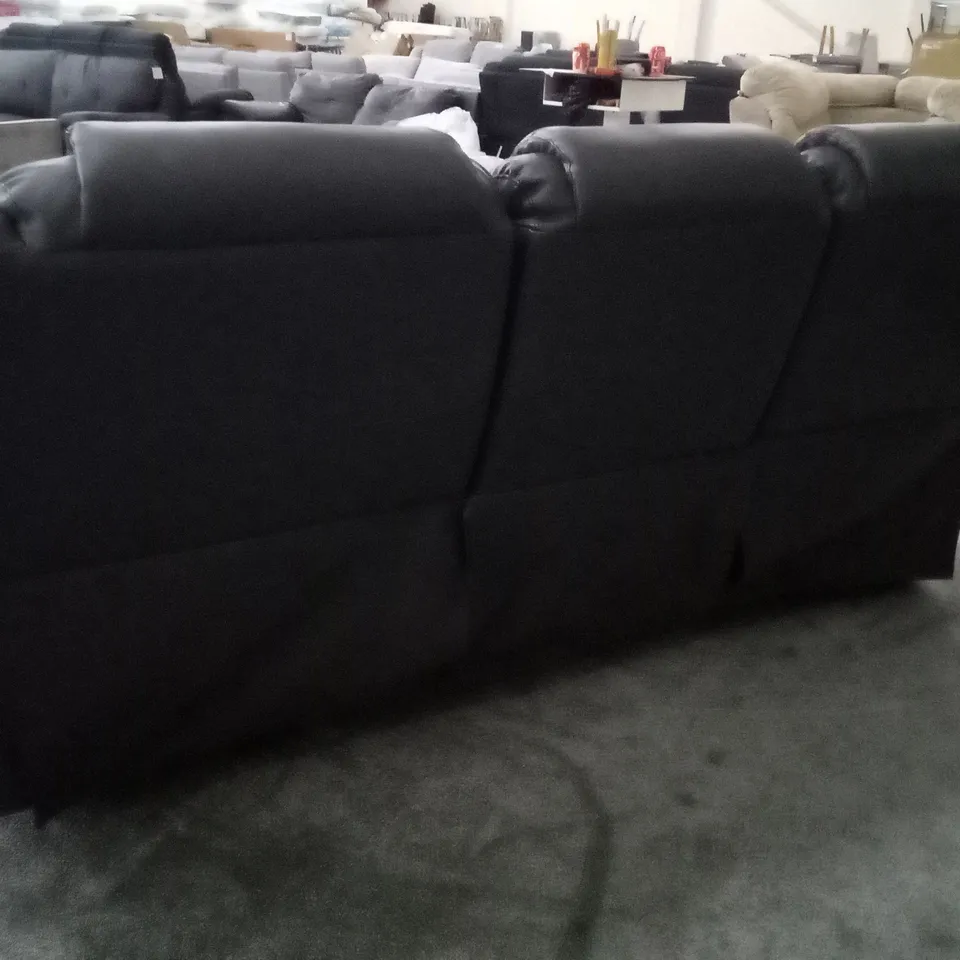 QUALITY DESIGNER VANCOUVER GREY FAUX LEATHER MANUAL RECLINING THREE SEATER SOFA (MIDDLE SEAT COLLAPSED)