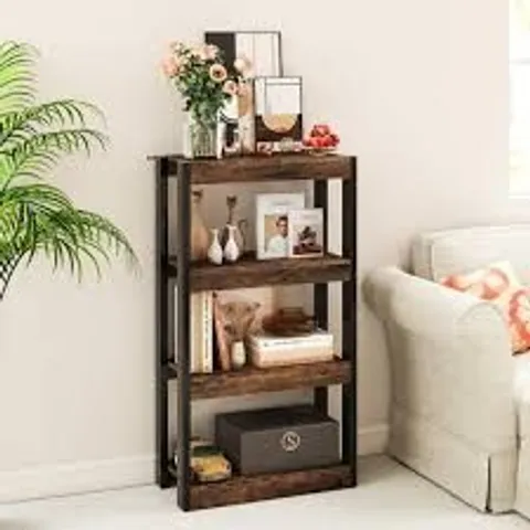 BOXED COSTWAY 4 TIER WOODEN BOOKCASE BOOKSHELF WITH DUAL ANTI-TIPPING KITS - COFFEE