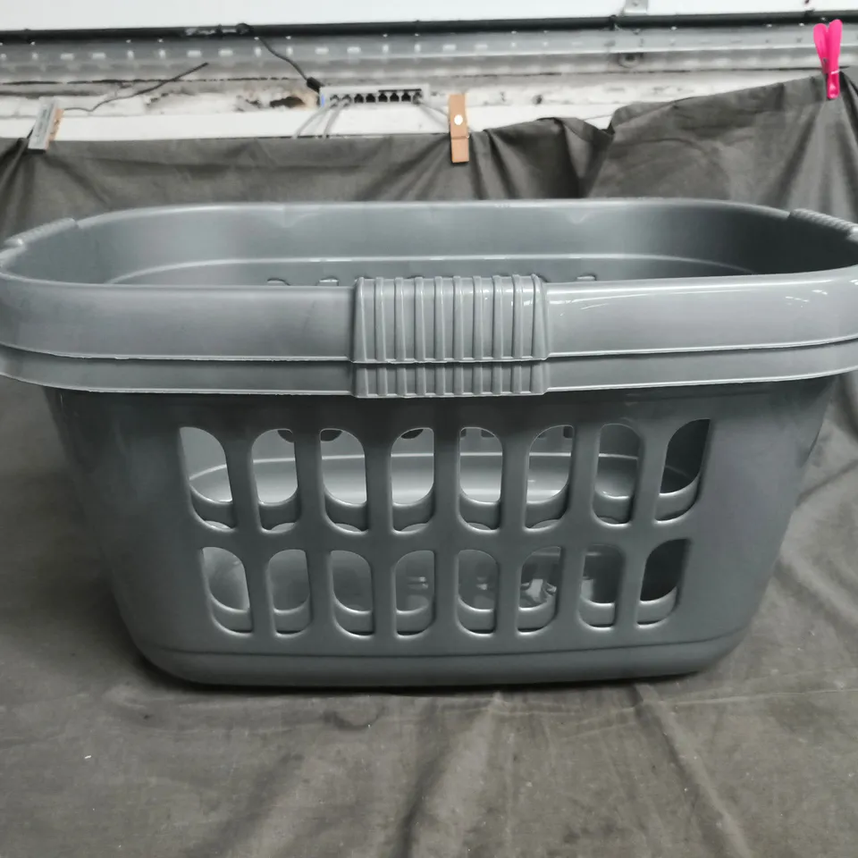 GREY PLASTIC LAUNDRY BASKET X2