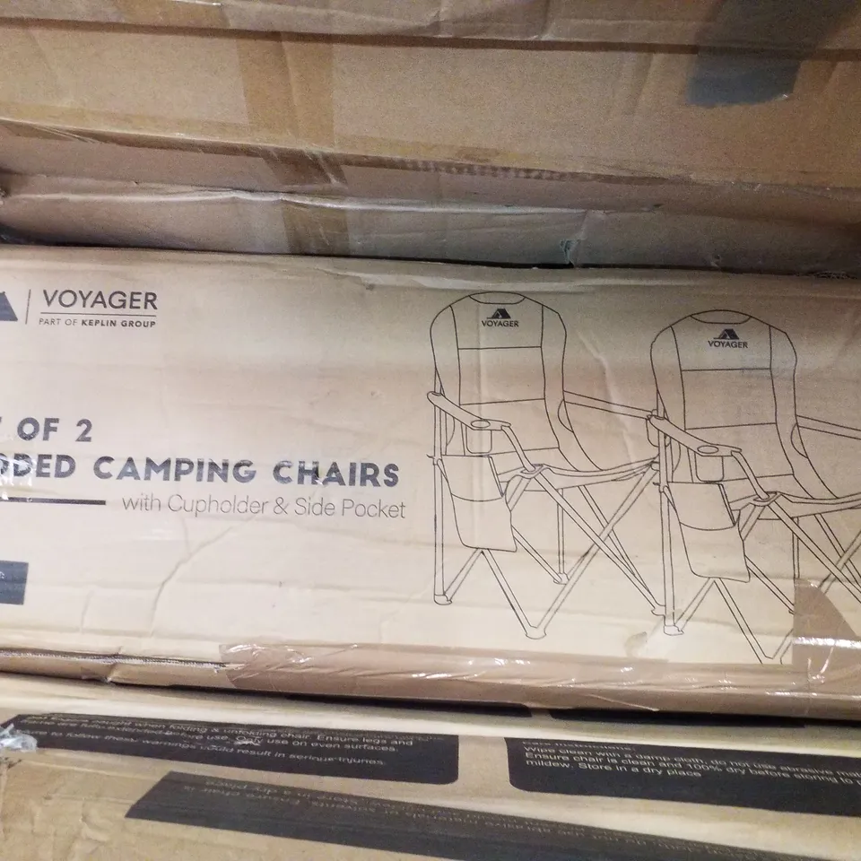 BOXED VOYAGER SET OF 2 PADDED CAMPING CHAIRS - BLACK & GREY