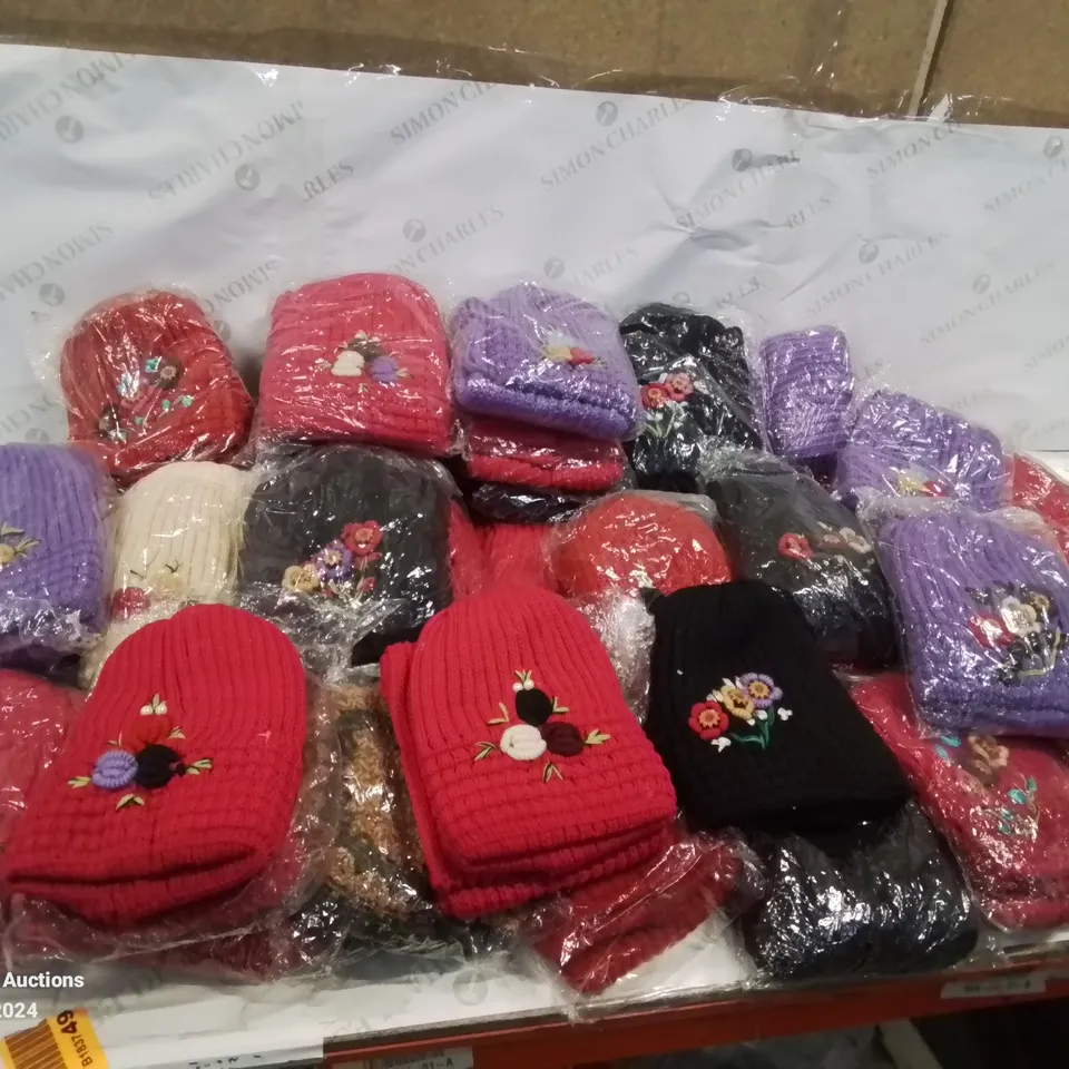 LOT CONTAINING LARGE AMOUNT OF BAGGED WOOLEN HATS IN VARIOUS COLOURS AND DESIGNS 