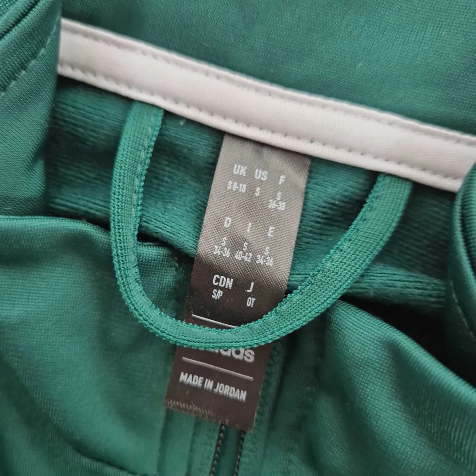 ADIDAS GREEN TRACK JACKET WITH WHITE 3-STRIPES – UK S