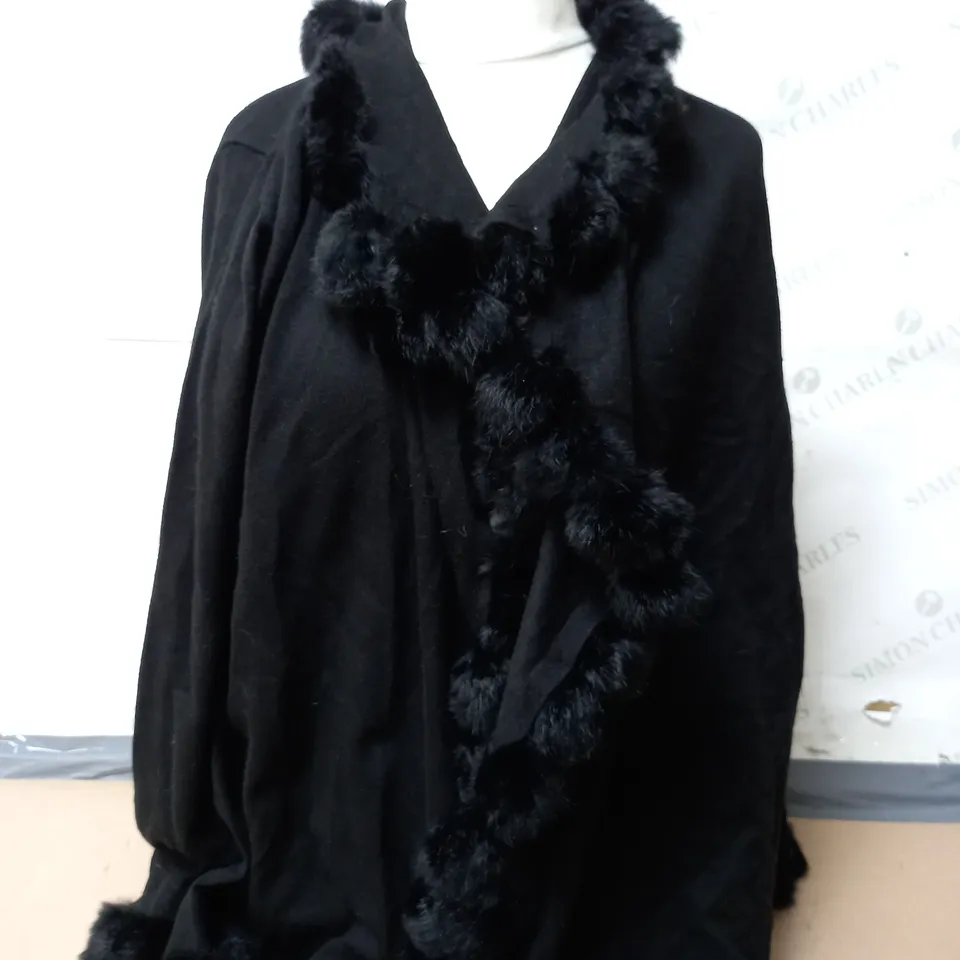 WYNNE COLLECTION FAUX FUR POM POM CARDIGAN IN BLACK SIZE LARGE 