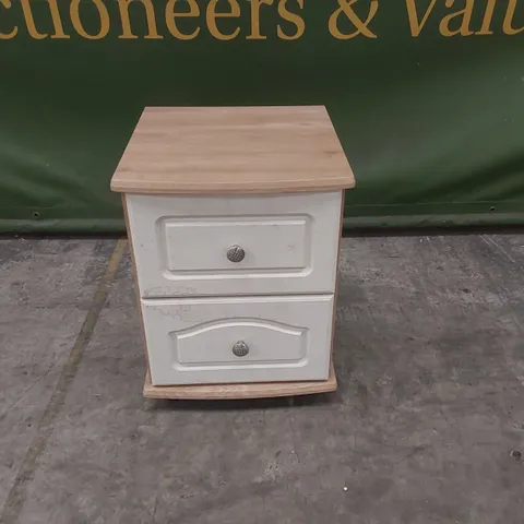 DESIGNER 2 DRAWER WOODEN BEDSIDE TABLE ON WHEELS