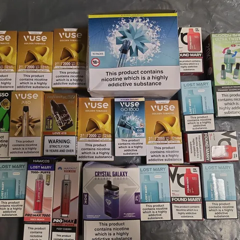 APPROXIMATELY 35 ASSORTED E-CIGARETTE PRODUCTS TO INCLUDE - FOUND MARY AND VUSE
