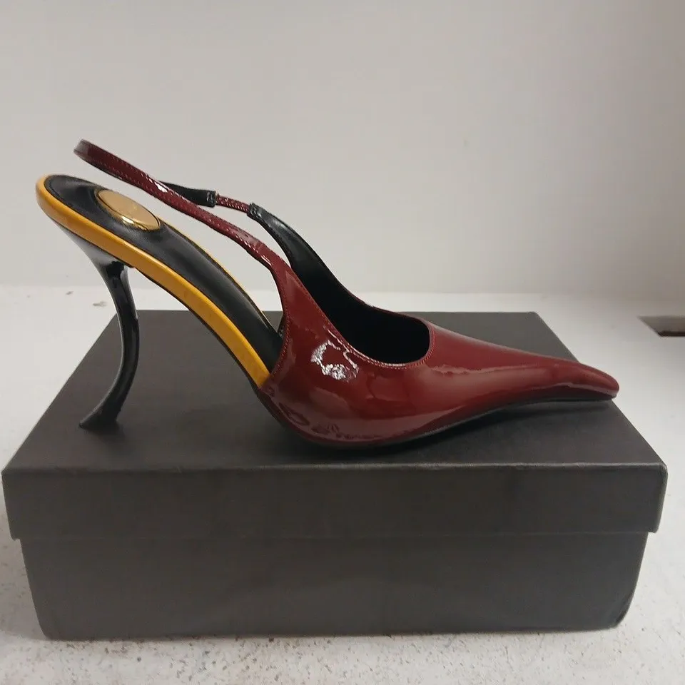 BOXED PAIR OF SAINT LAURENT WOMEN'S RED PATENT SLINGBACK HIGH-HEEL SHOES - SIZE UNSPECIFIED