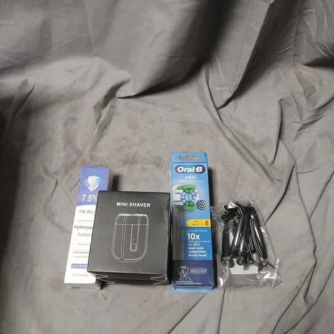 APPROXIMATELY 20 ITEMS INCLUDING ORAL-B TOOTHBRUSH HEADS & MINI SHAVER SET WITH FLORAL TRAVEL POUCH – HEALTH & BEAUTY .
