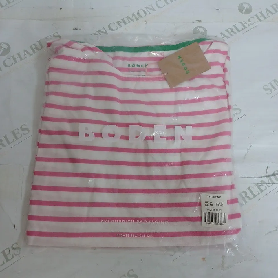SEALED BODEN STRIPE WHITE & PINK T-SHIRT - UK 14 