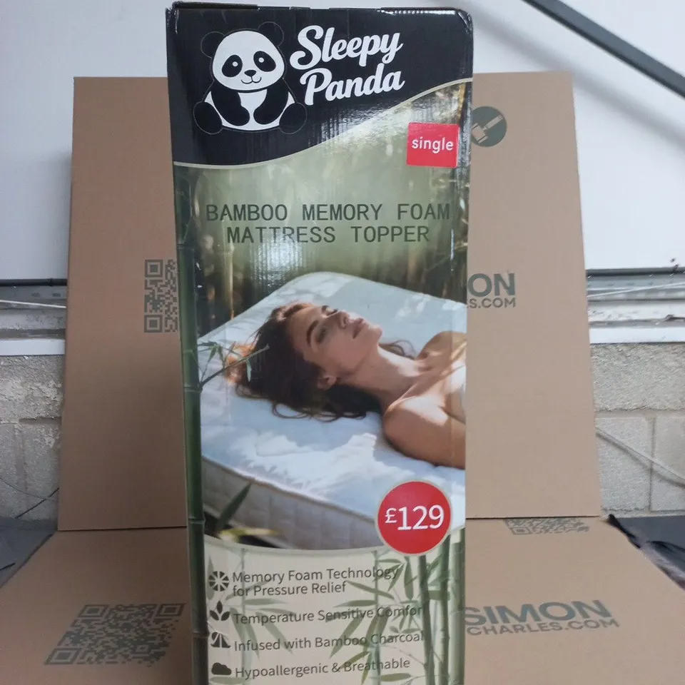 SLEEPY PANDA BAMBOO MEMORY FOAM MATTRESS TOPPER – SINGLE, BOXED