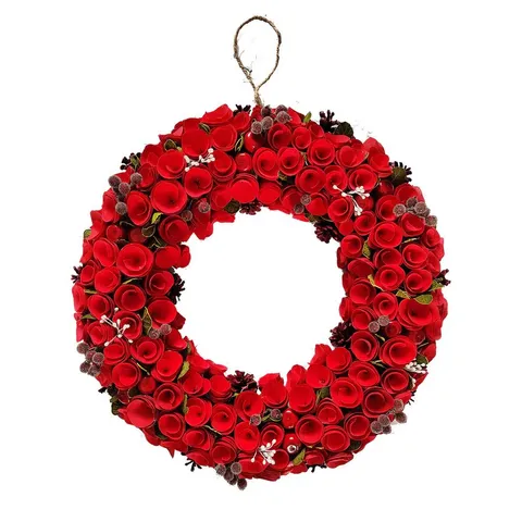 BOXED NEO LUXURY EXTRA LARGE RED ROSE WREATH 50CM HOME ARTIFICIAL CHRISTMAS FESTIVE FRONT DOOR DECORATION(1 BOX)